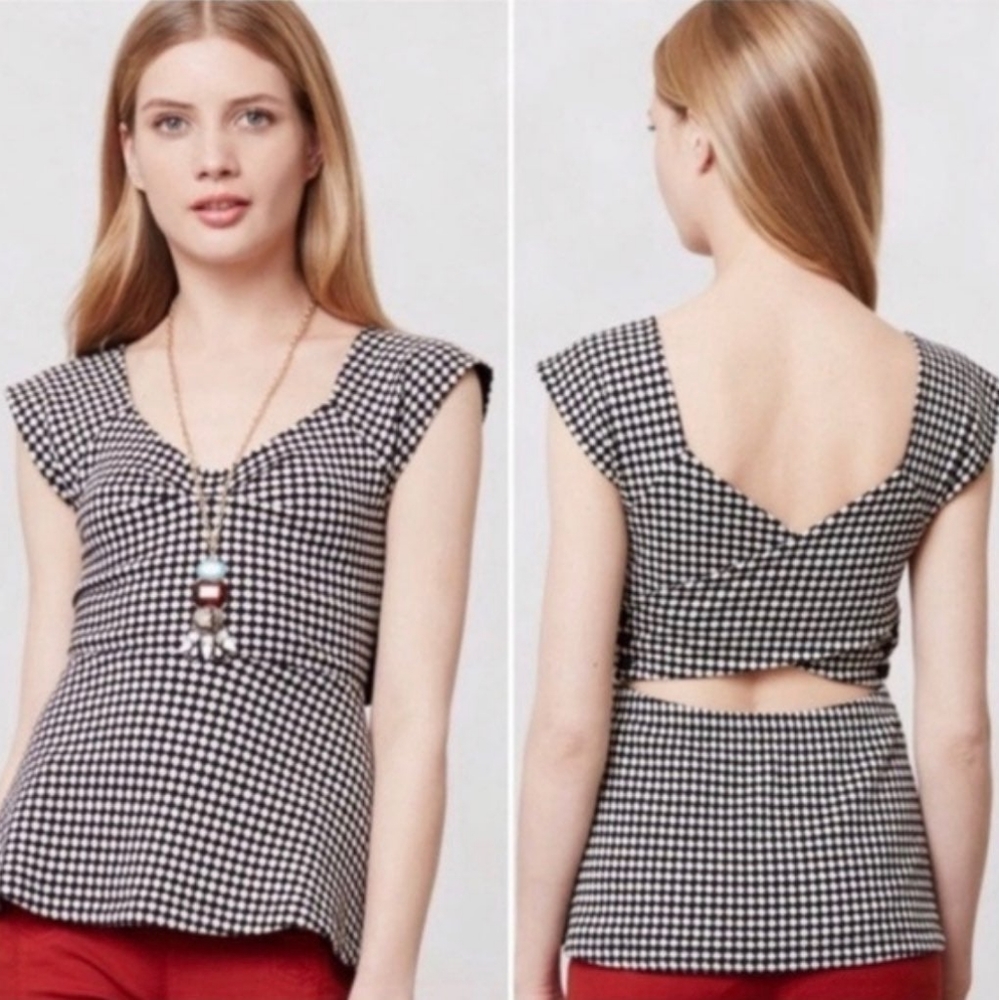 Anthropologie Deletta blue checkered peplum top